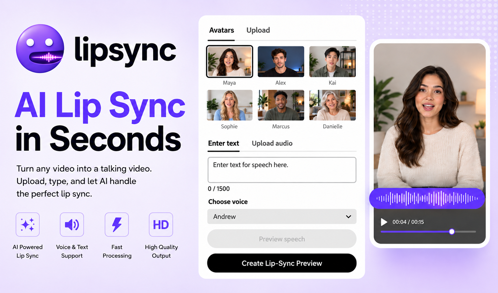 lipsyn.cc AI lip-sync add-on interface in Adobe Express